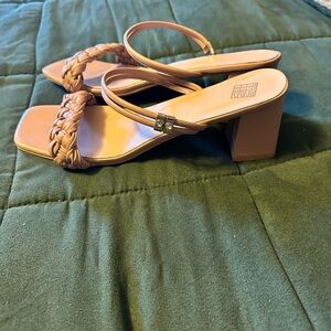 SHEIN Tan Braided Strap Block Heels